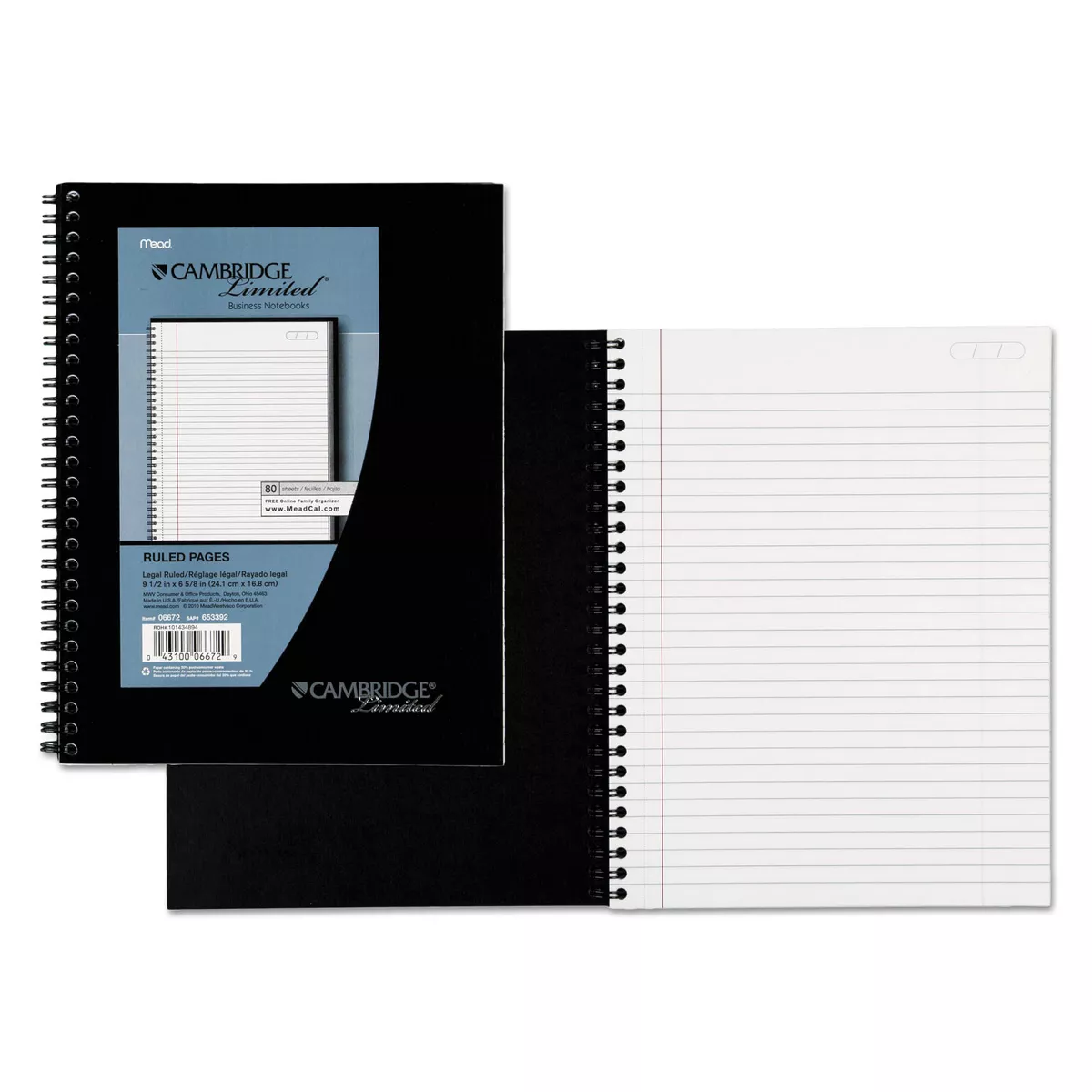 Mead Side Bound Ruled Meeting Notebook Legal Rule 9 1/2 x 6 5/8 80 Sheets 06672