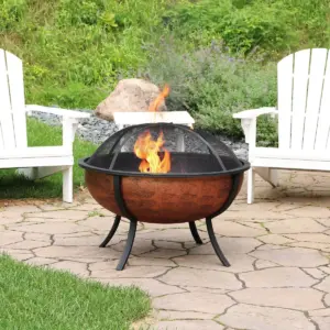 Sunnydaze Outdoor Portable Camping or Backyard Large Round Fire Pit Bowl with Spark Screen, Wood Grate, and Log Poker - 32