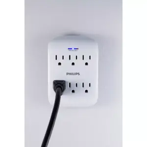 Philips 6-Outlet Surge Protector Wall Tap, White
