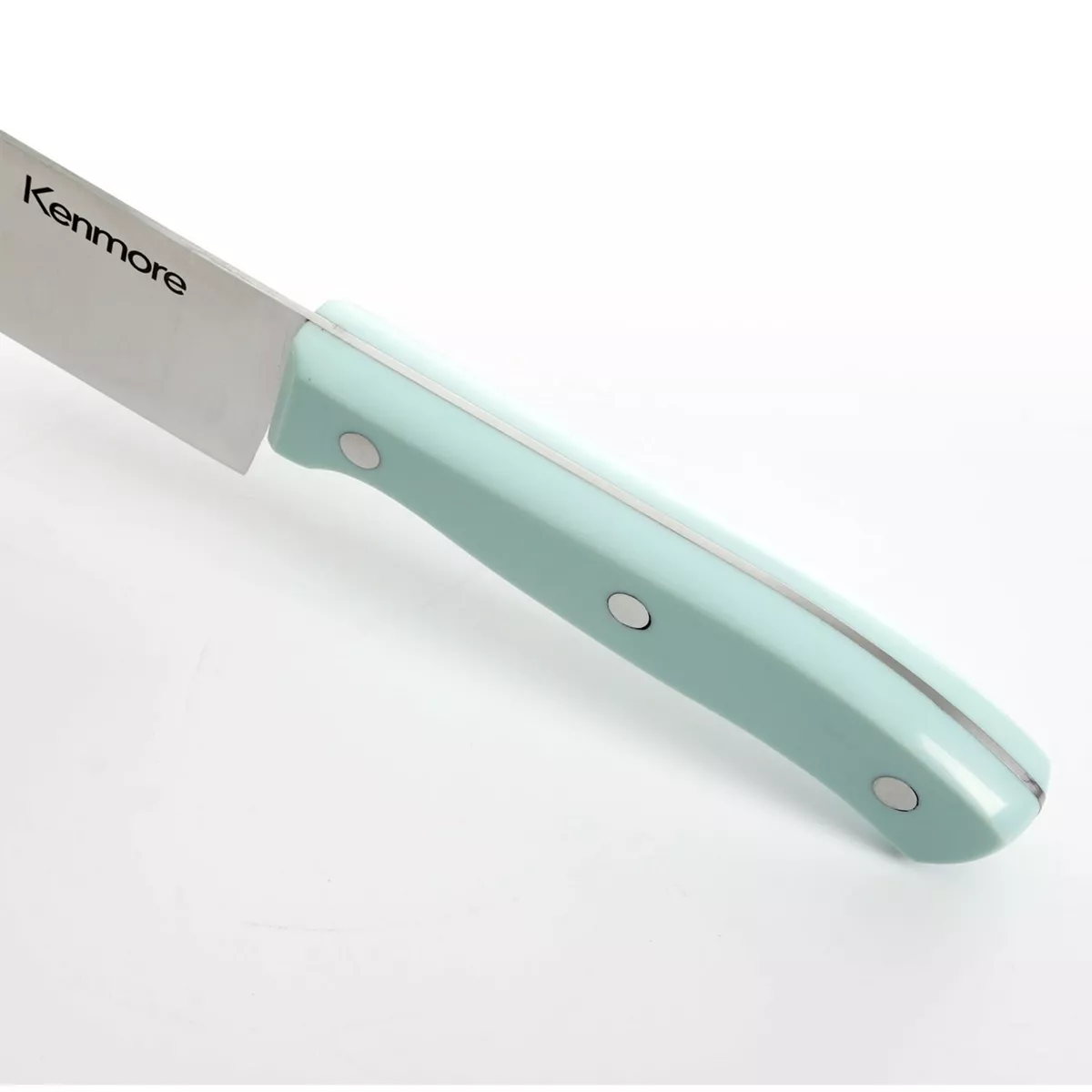 Kenmore Kane 14 Piece Stainless Steel Cutlery Set in Glacier Blue with Rubber Wood Block