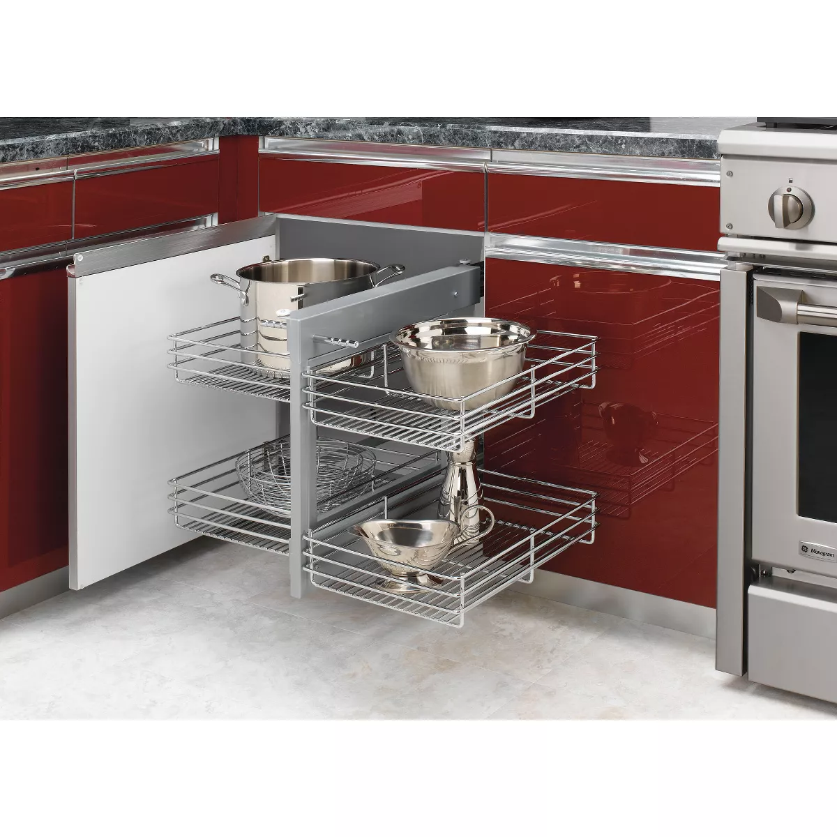 Rev-A-Shelf 5PSP-15-CR 15 Inch Chrome Blind Corner 4 Shelf Slide Out Kitchen Cabinet Organizer, Silver