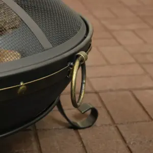 Sunnydaze Outdoor Camping or Backyard Steel Victorian Fire Pit Bowl with Handles and Spark Screen - 25