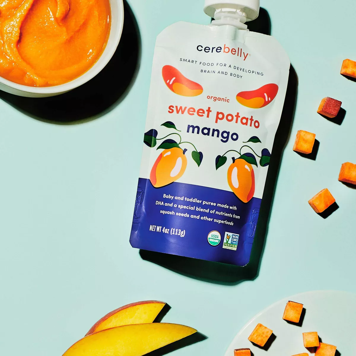 Cerebelly Clean Label Project Purity Award Winning, Sweet Potato Mango Organic Baby Food Pouch - 4oz