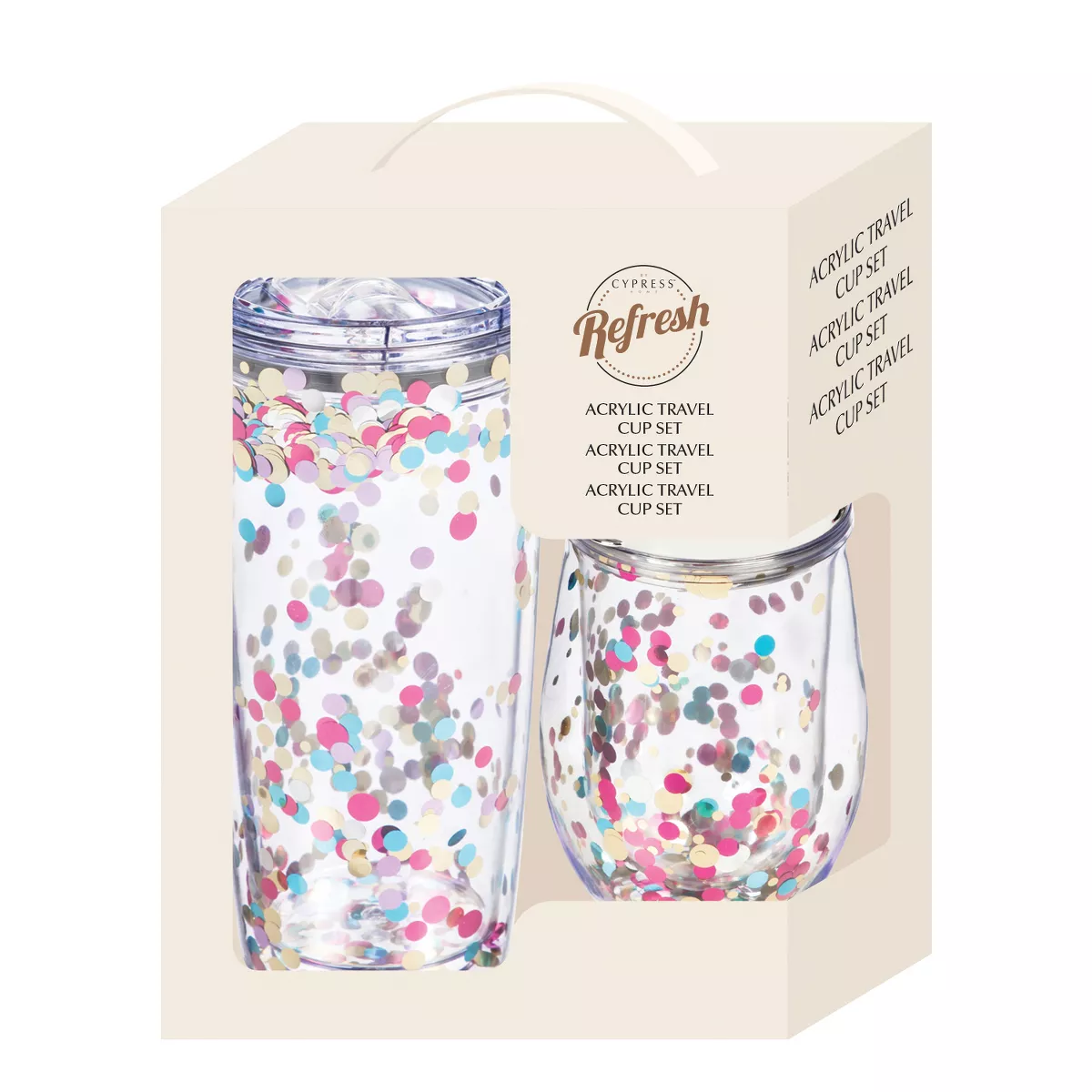 Evergreen Cypress Home Beautiful Glitter Acrylic Travel Cup with Lid Gift Set - 7 x 4 x 4 Inches Homegoods and Accessories for Every Space
