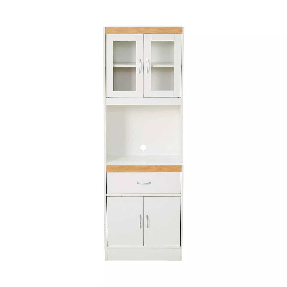 Hodedah Freestanding Kitchen Storage Cabinet w/ Open Space for Microwave, White