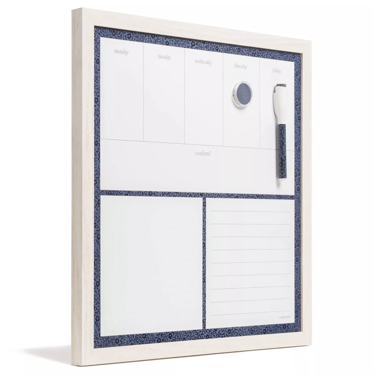 U Brands 16"x16" Magnetic Dry Erase Planner Board Rustic White Frame