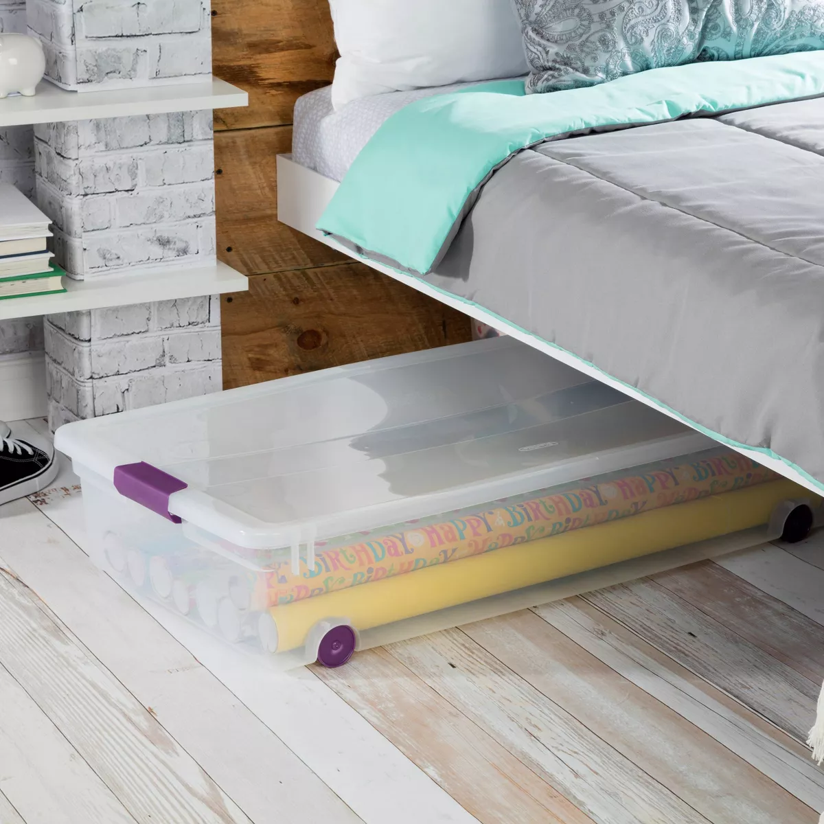 Sterilite 60qt Clear View Underbed Storage Bin with Latch Purple