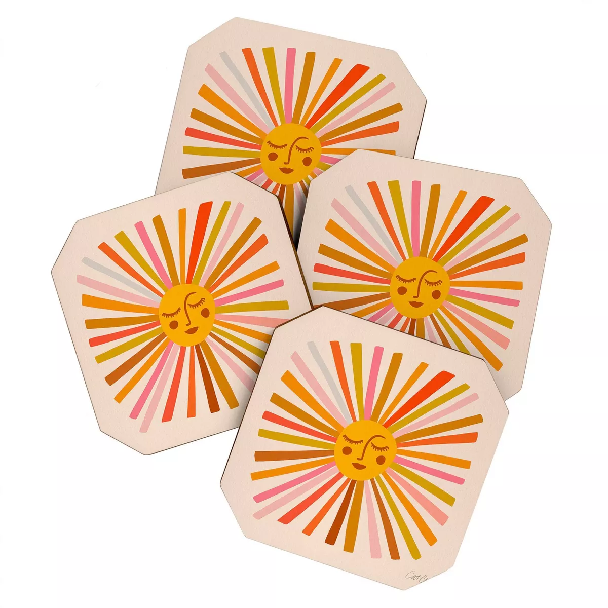 4pk Cat Coquillette Retro Ochre Coasters - society 6