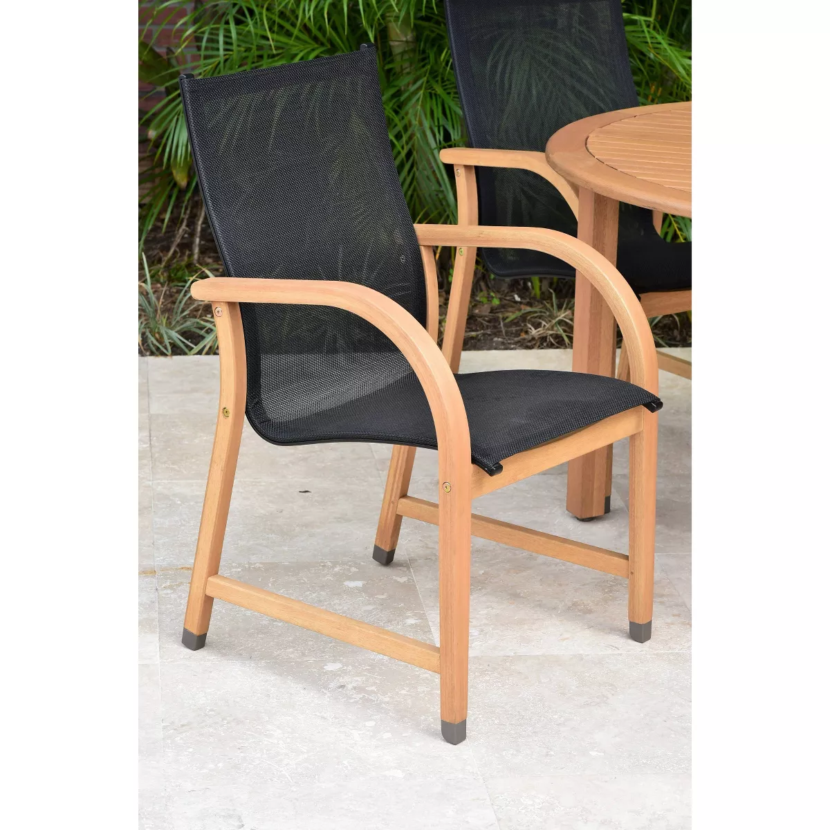 Gables 5pc Teak Finish Round Patio Dining Set - Black - Amazonia