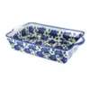 Blue Rose Polish Pottery Violets Loaf Baker with Handles
