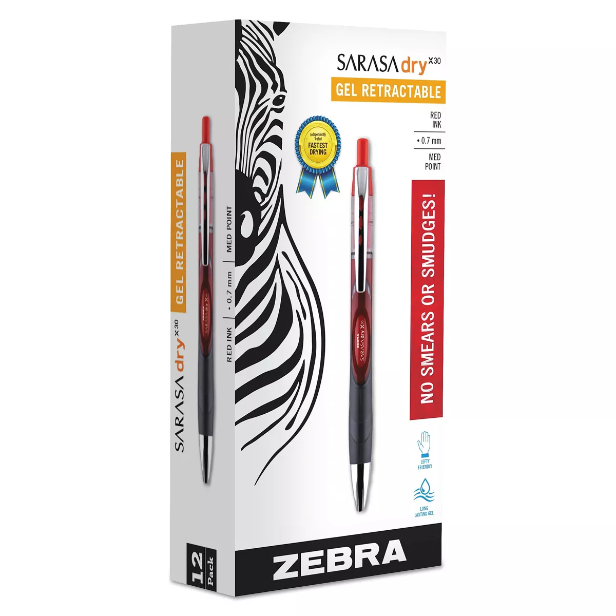 Zebra Dry Gel X30 Retractable Gel Pen Medium 0.7mm Red Ink/BarrelStand 47130