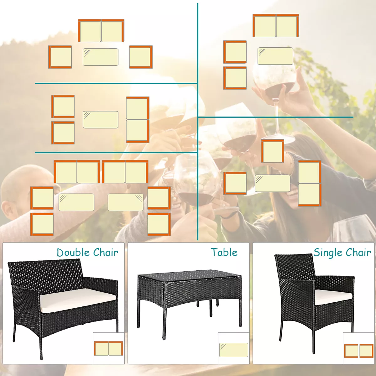 Costway 4PCS Patio Rattan Furniture Set Cushioned Sofa Coffee Table Backyard Porch