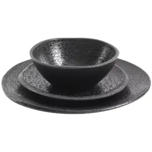 Gibson Home Yoko Elegant 12-Piece Durable Chip Resistant Melamine Dinnerware Set with 4 Dinner Plates, 4 Dessert Plates, and 4 Bowls, Matte Black