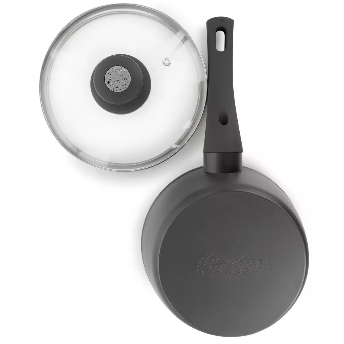 Oster 1.7 Quart Non Stick Saucepan with Glass Lid in Grey