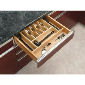 Rev-A-Shelf 4WCT-3SH Short Trim-to-Fit Wooden Cutlery 9 Compartment Tray Insert Utensil Organizer for Kitchen Cabinet Drawers, Natural Maple