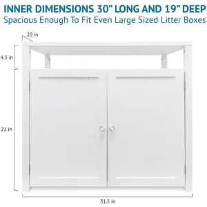 Arf Pets Cat Litter Box Enclosure, Furniture Large Box House with Table - White