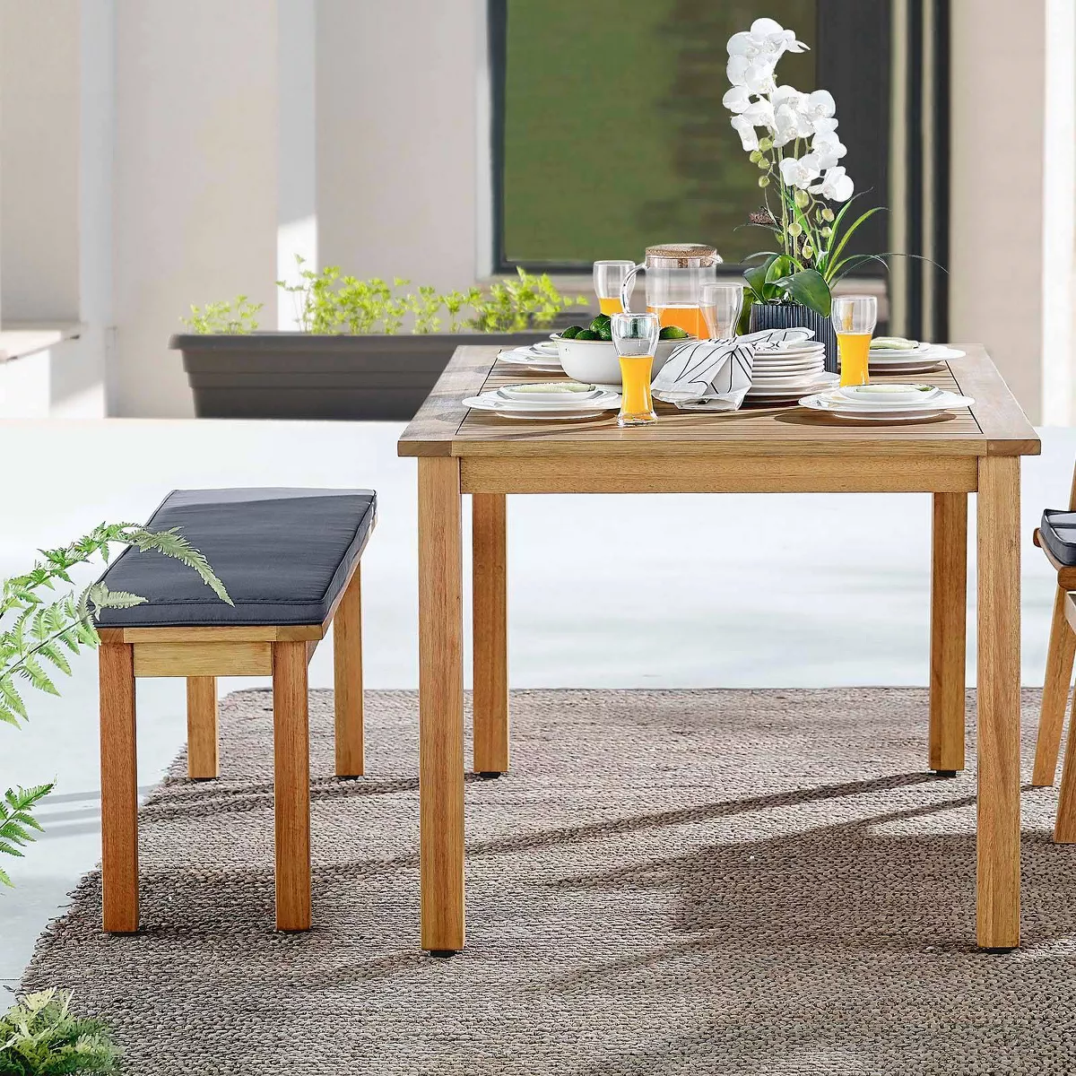 2pc Syracuse Outdoor Patio Dining Table & Bench Set - Natural/Gray - Modway