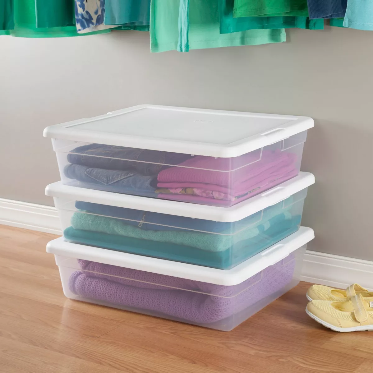 Sterilite 28qt Clear Plastic Under Bed Storage Bin with Lid White