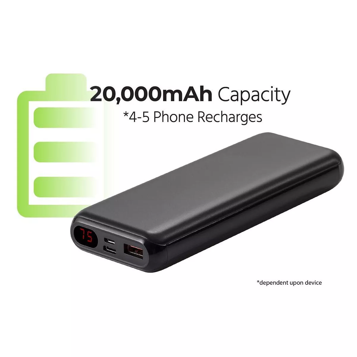 Monoprice EZ Read USB Power Bank - Black, 20,000mAh, 2-Port Up to 18W PD (3A) Output For iPhone, Android, and Galaxy Devices - Obsidian Speed Plus