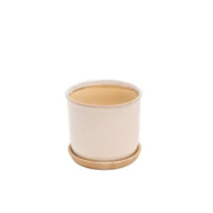 Set of 2 Ceramic Planter with Saucer Beige - Sagebrook Home