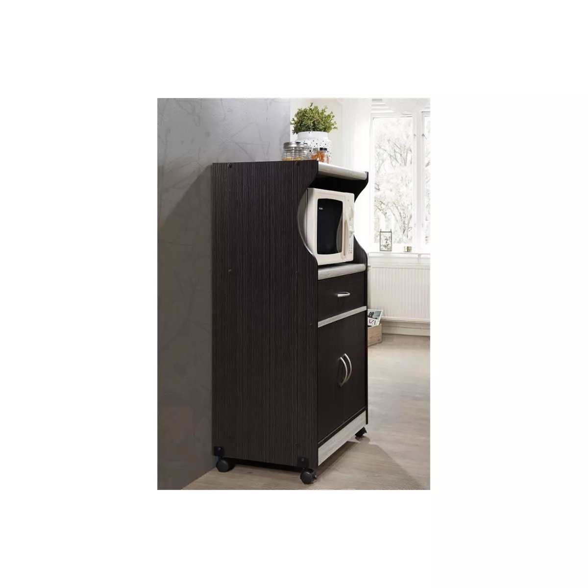Microwave Kitchen Cart in Chocolate Gray - Hodedah