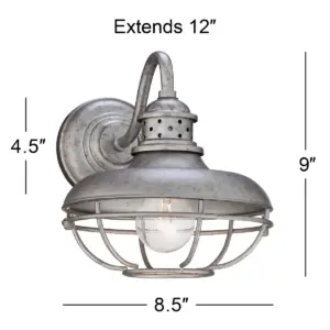 Franklin Iron Works Farmhouse Outdoor Barn Light Fixture Galvanized Steel Open Cage 9