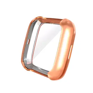 Insten Screen Protector with Soft TPU Rubber Protective Case Bumper Compatible with Fitbit Versa 2, Clear/Rose Gold