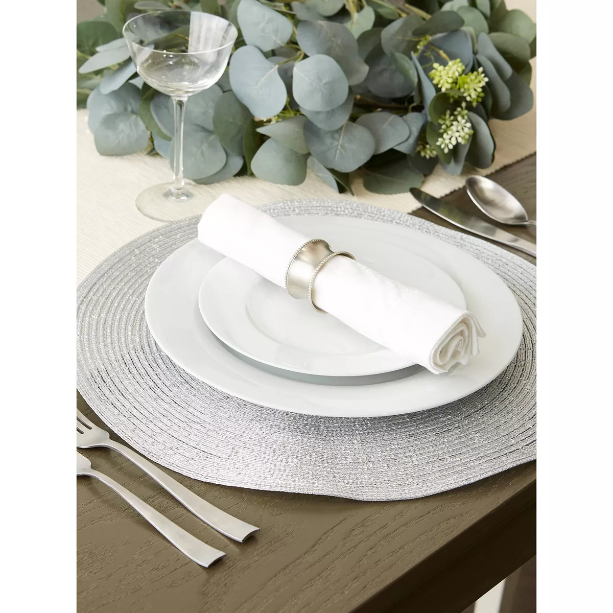 Set of 4 Metallic Round Woven Placemat Silver - Design Imports