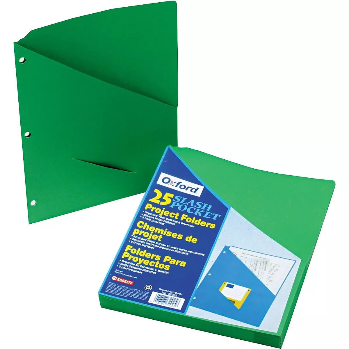 Pendaflex Essentials Essentials Slash Pocket Project Folders 3 Holes Letter Green 25/Pack 32925