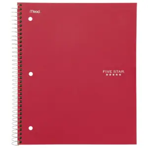 Five Star 3 Subject College Ruled Spiral Notebook (Color Will Vary)