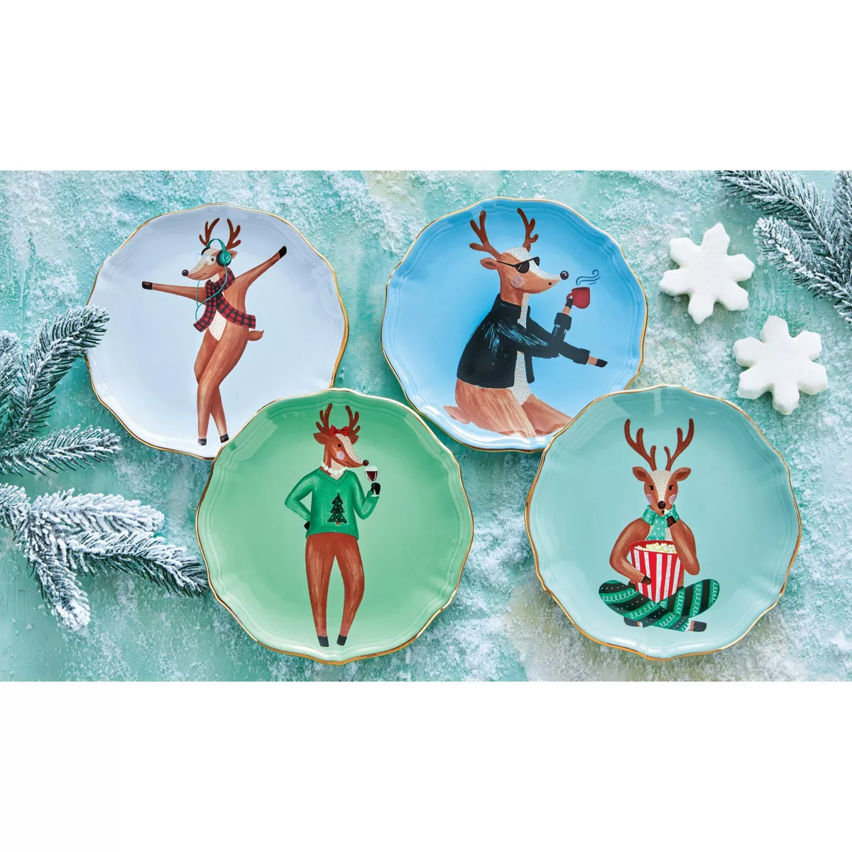 tag Reindeer Appetizer Plate Assortment Of 4 Dinnerware Serving Plates
