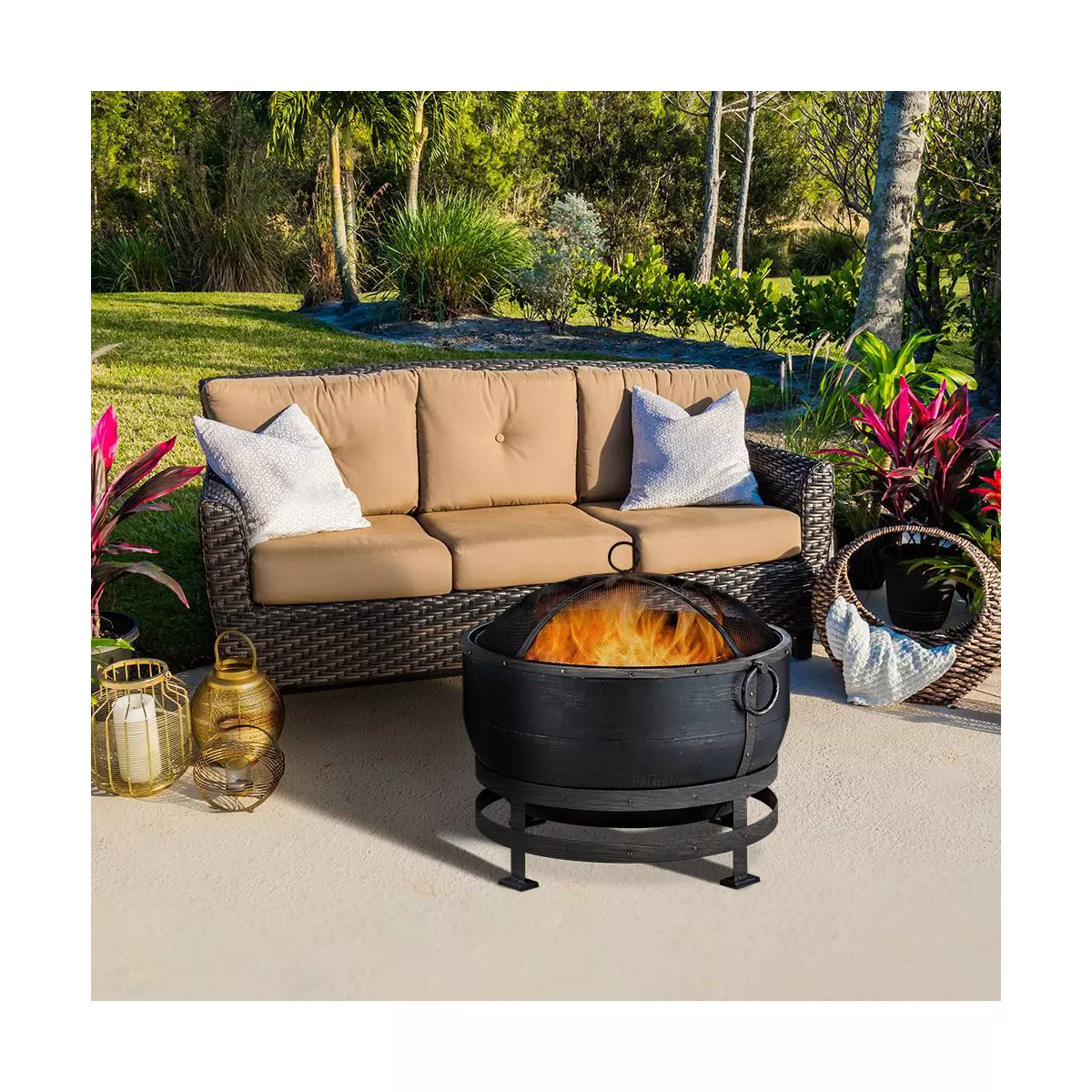 Oil Rubbed Bronze Outdoor Wood Burning Firebowl with Kettle Design - Endless Summer