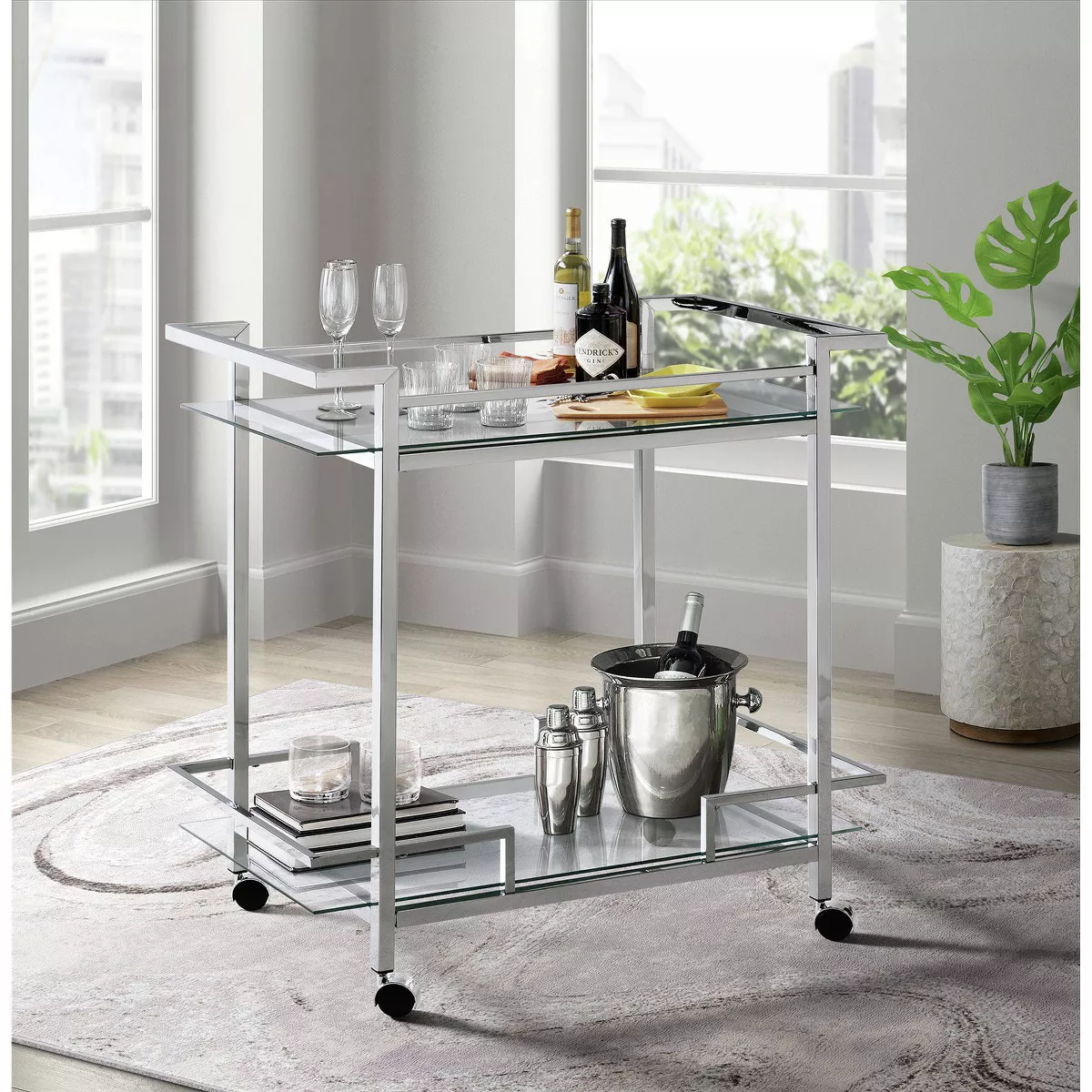 Lucca Bar Cart Chrome - Picket House Furnishings