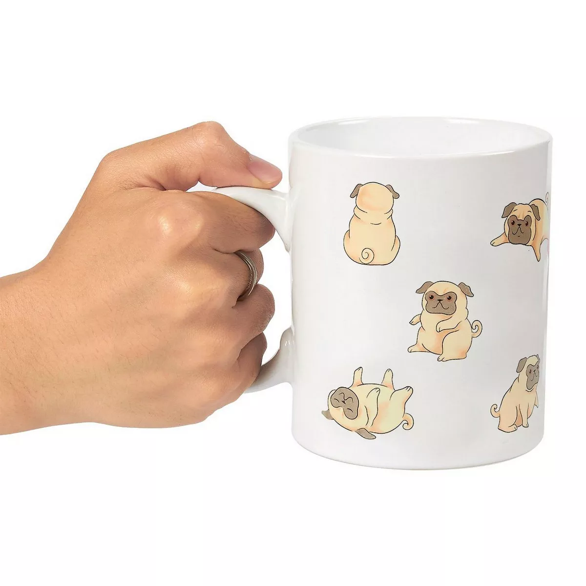 Blue Panda White Ceramic Smiling Pug Coffee Mug Stoneware Tea Cup Large 16 oz Novelty Gift