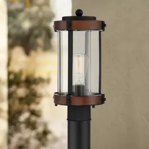 Franklin Iron Works Rustic Industrial Outdoor Post Light Fixture Black Dark Wood 13 3/4