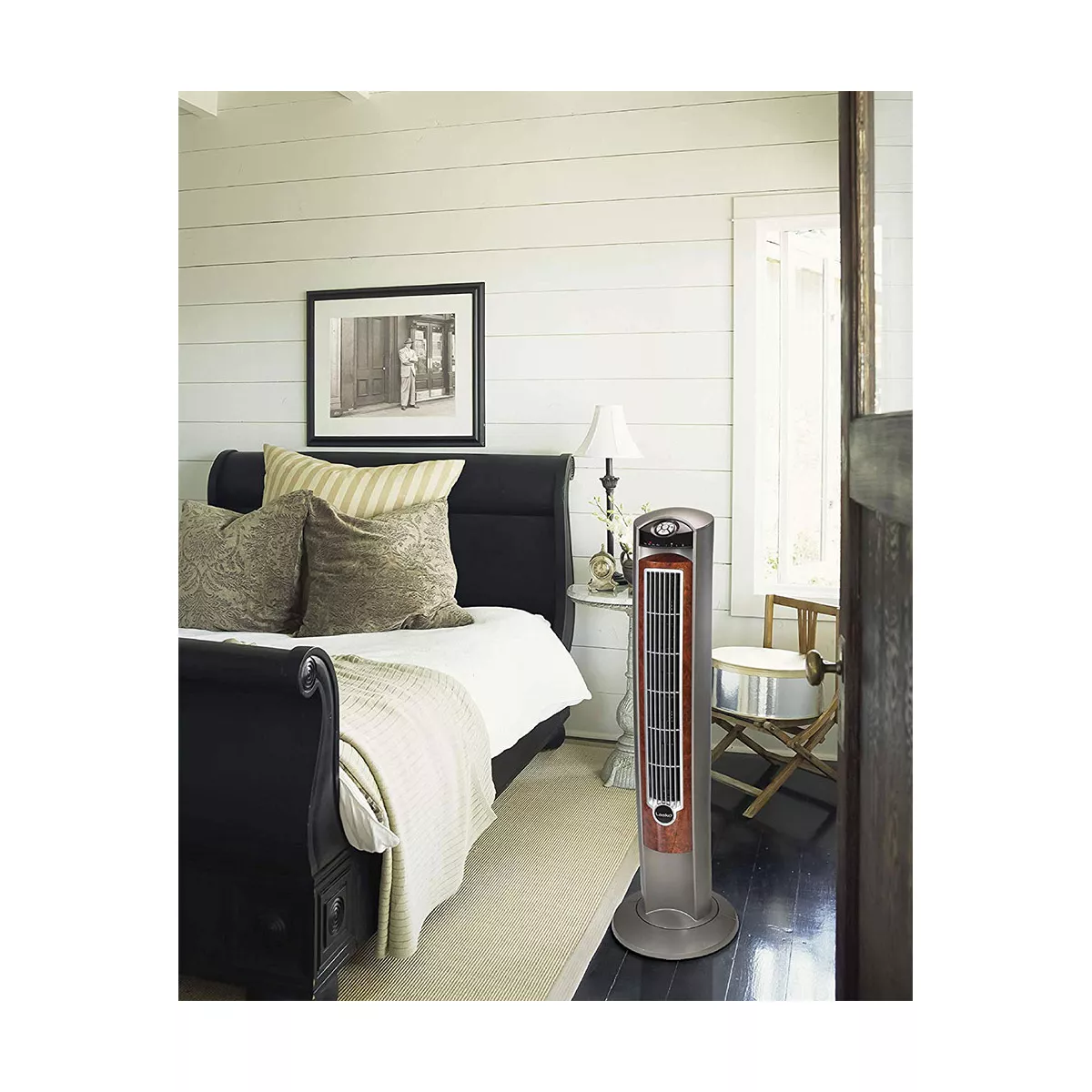 Lasko Wind Curve Portable Electric Nighttime Setting Tower Fan with Remote Control, Silverwood (2 Pack)