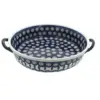 Blue Rose Polish Pottery Peacock Round Casserole with Handles