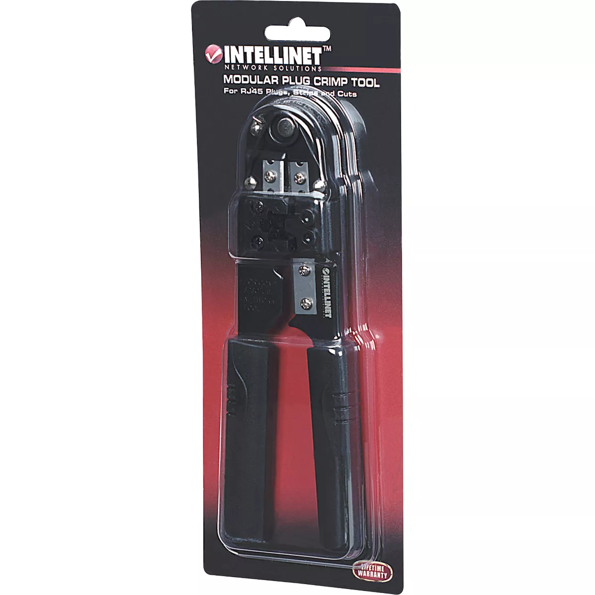 Intellinet Network Solutions RJ45 (8P8C, 8P6C, 8P4C, 8P2C) Modular Plug Crimp Tool - Cuts and Strips Cable, Durable Plastic Handle