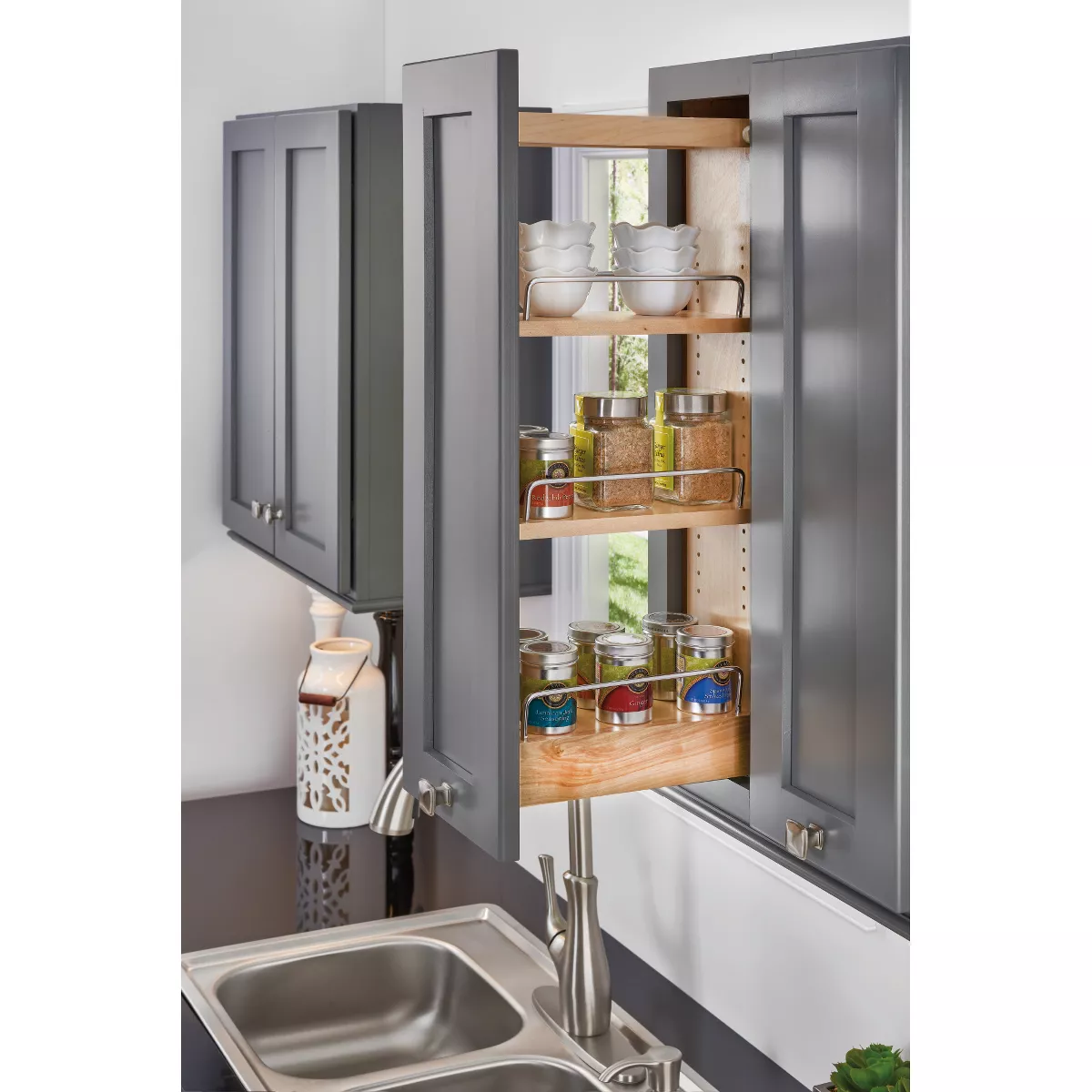 Rev-A-Shelf 448-BBSCWC-8C 8 Inch Pullout Soft Close Kitchen Cabinet Storage Organizer, Wood Construction with Extra Durability