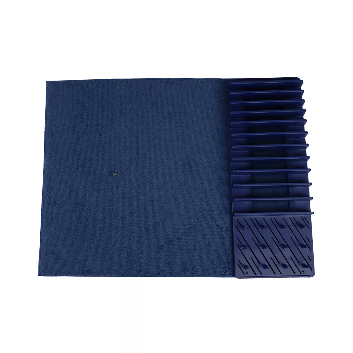 Michael Graves Design 11 Slot Plastic Dish Drying Rack with Super Absorbent Mat, Indigo