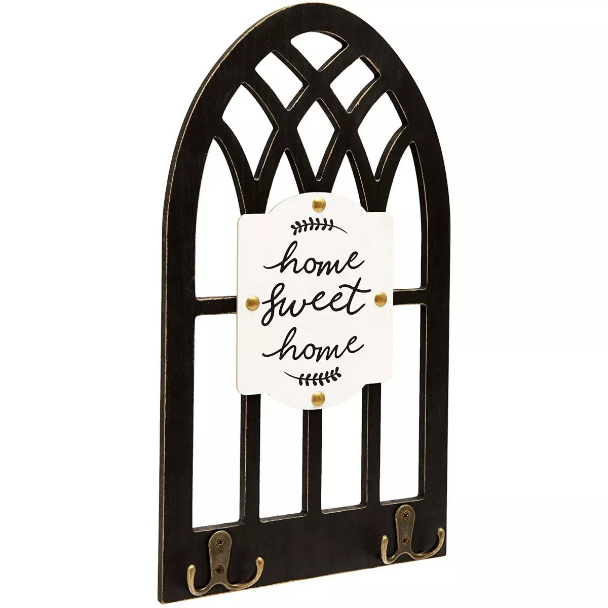 Farmlyn Creek Hanging Wood Wall Decor with Hooks, Home Sweet Home (16 x 8.7 In)