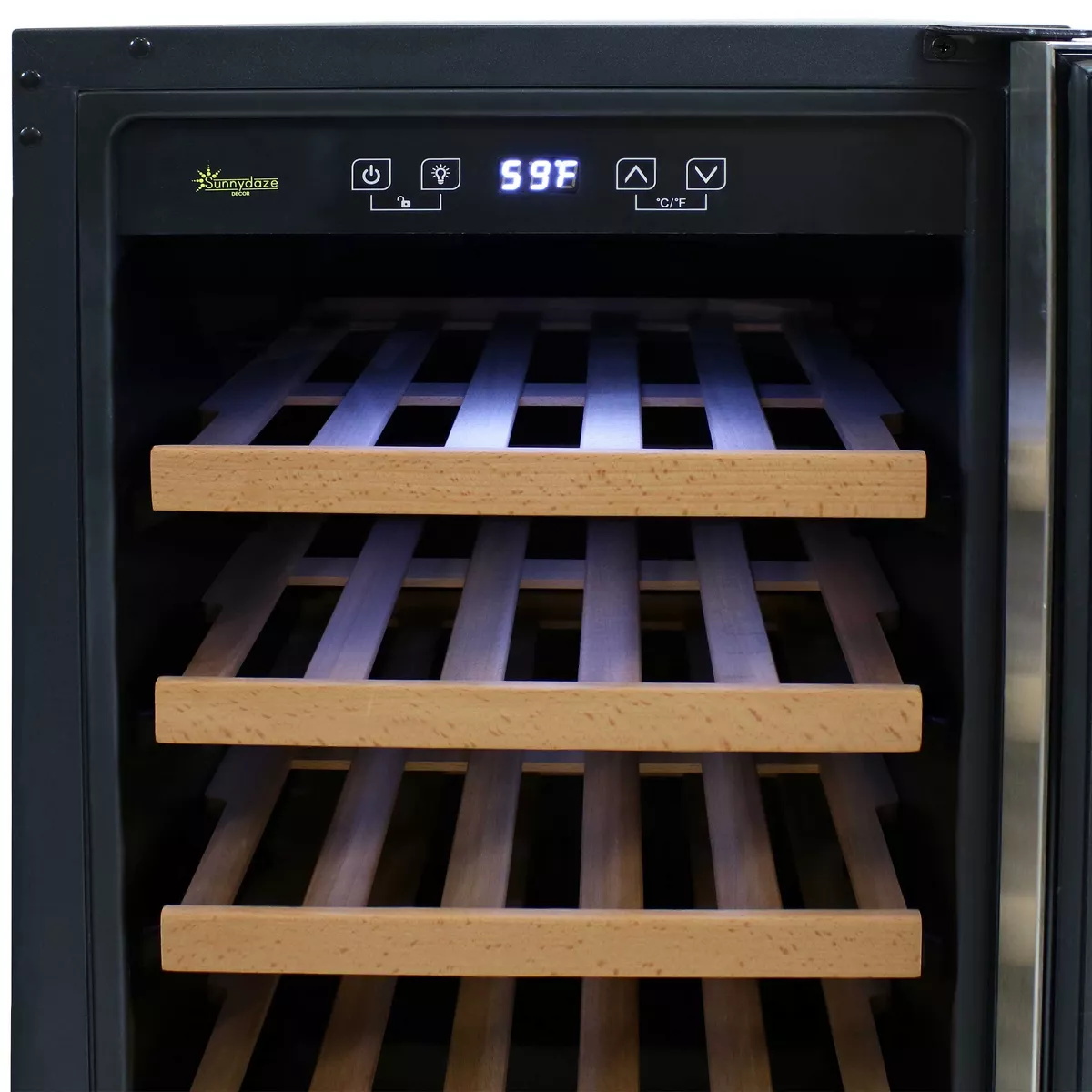 Sunnydaze Indoor Stainless Steel Beverage and Wine Single Zone Refrigerator with Sliding Shelves and Touchpad Temperature Control - 33 Bottle Capacity