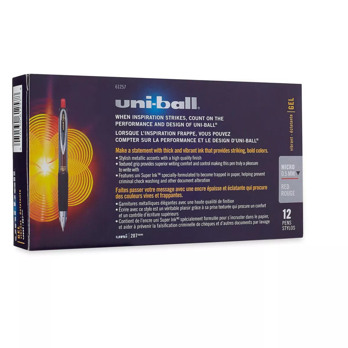 uni-ball Signo 207 Retractable Gel Pen Red Ink 0.5mm Dozen 61257