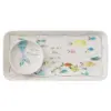 Stoneware Plate & Small Round Dish with Fish Print White/Blue/Yellow 2pc - 3R Studios
