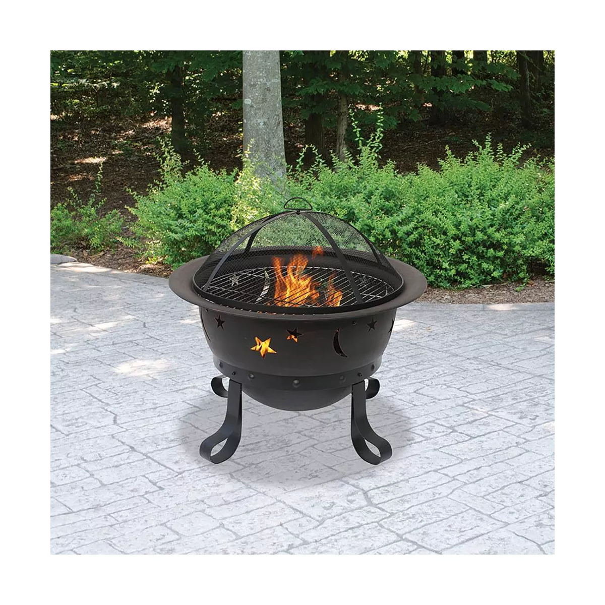 Oil Rubbed Bronze Outdoor Wood Burning Firebowl with Stars & Moon - Endless Summer