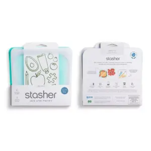 stasher Reusable Food Storage Sandwich Bag - Aqua & Clear - 2pk