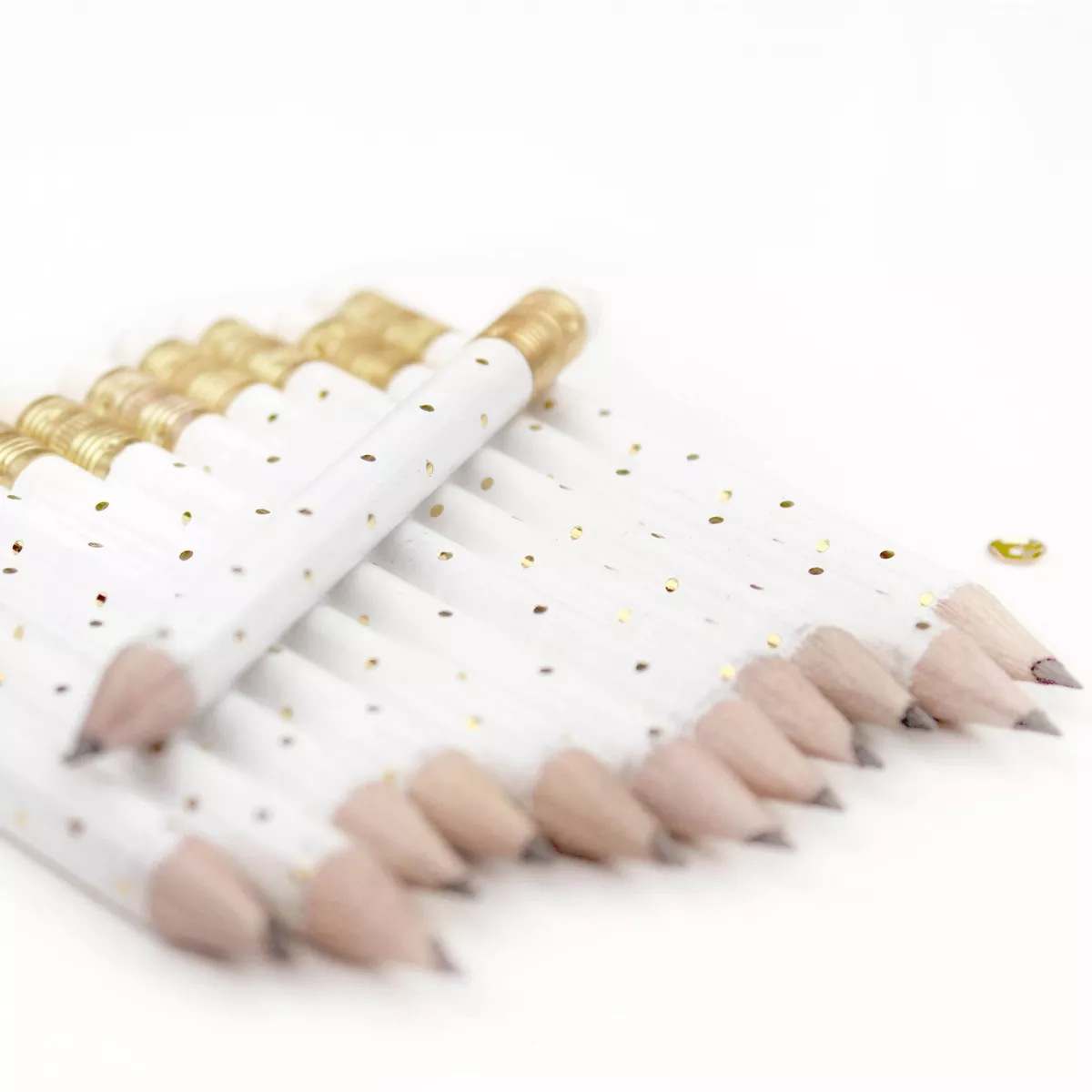 12pk Mini Pencils Polka Dots Foil Gold