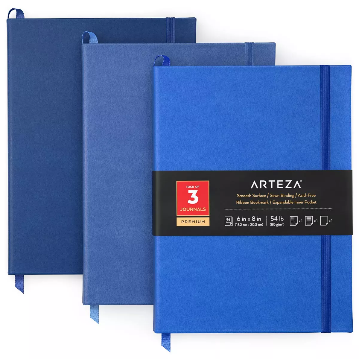 Arteza Premium Paper Note Journal Variety Pack, Blue, 96 Sheets Each - 3 Pack (ARTZ-4273)