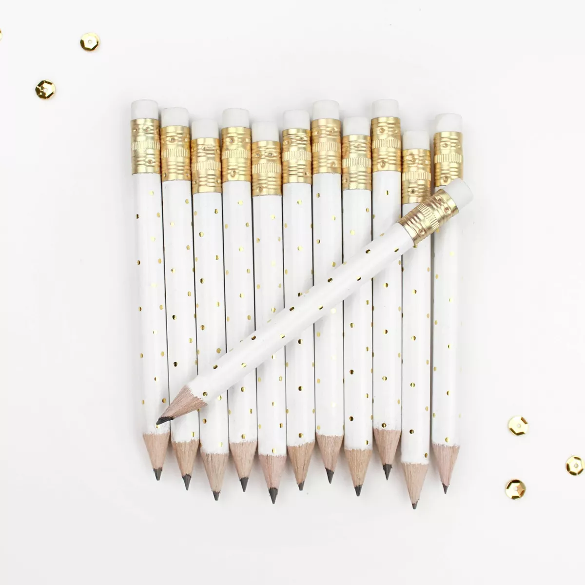 12pk Mini Pencils Polka Dots Foil Gold