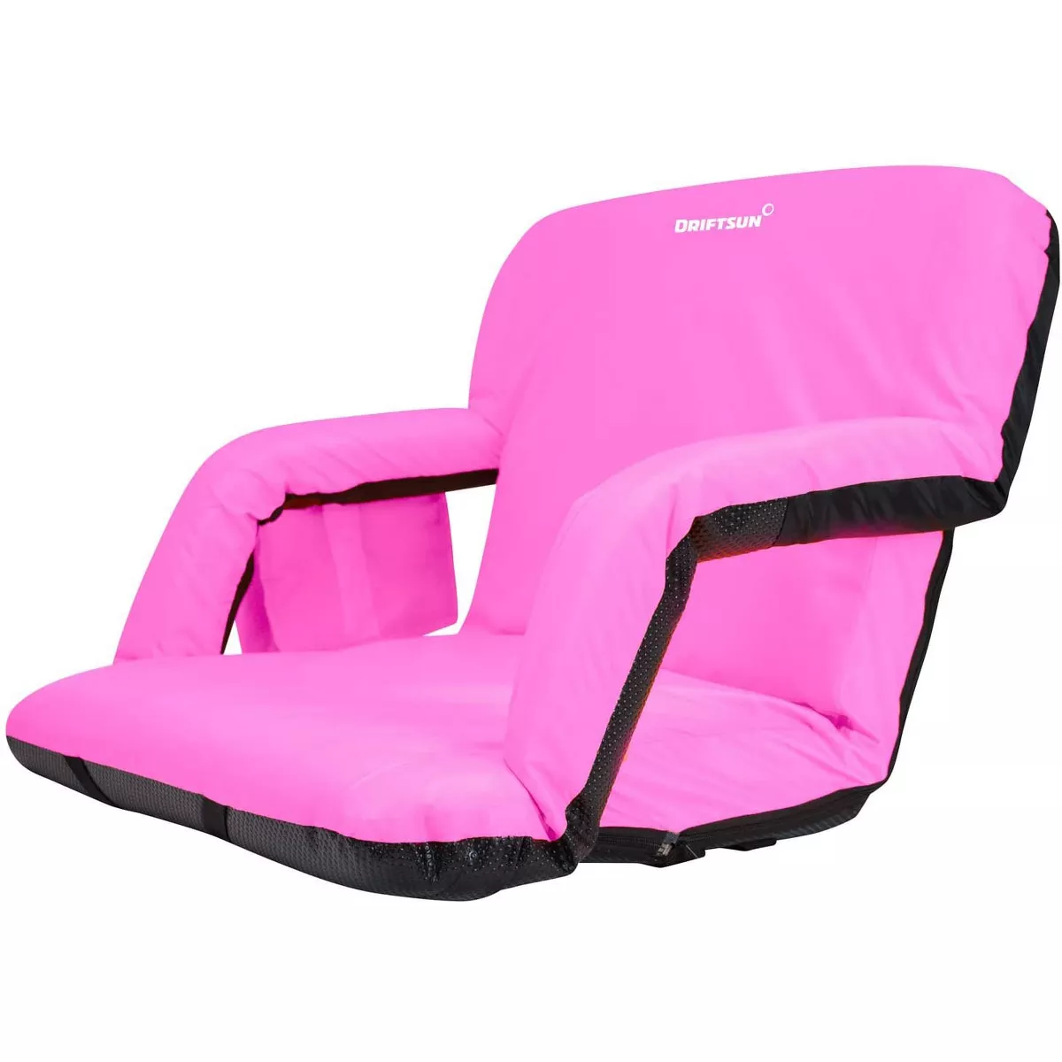 Driftsun Extra Wide Padded Folding Portable 6 Position Reclining Cushioned Stadium Seat Chair with Side Cup Holder and Backpack Carry Straps, Pink